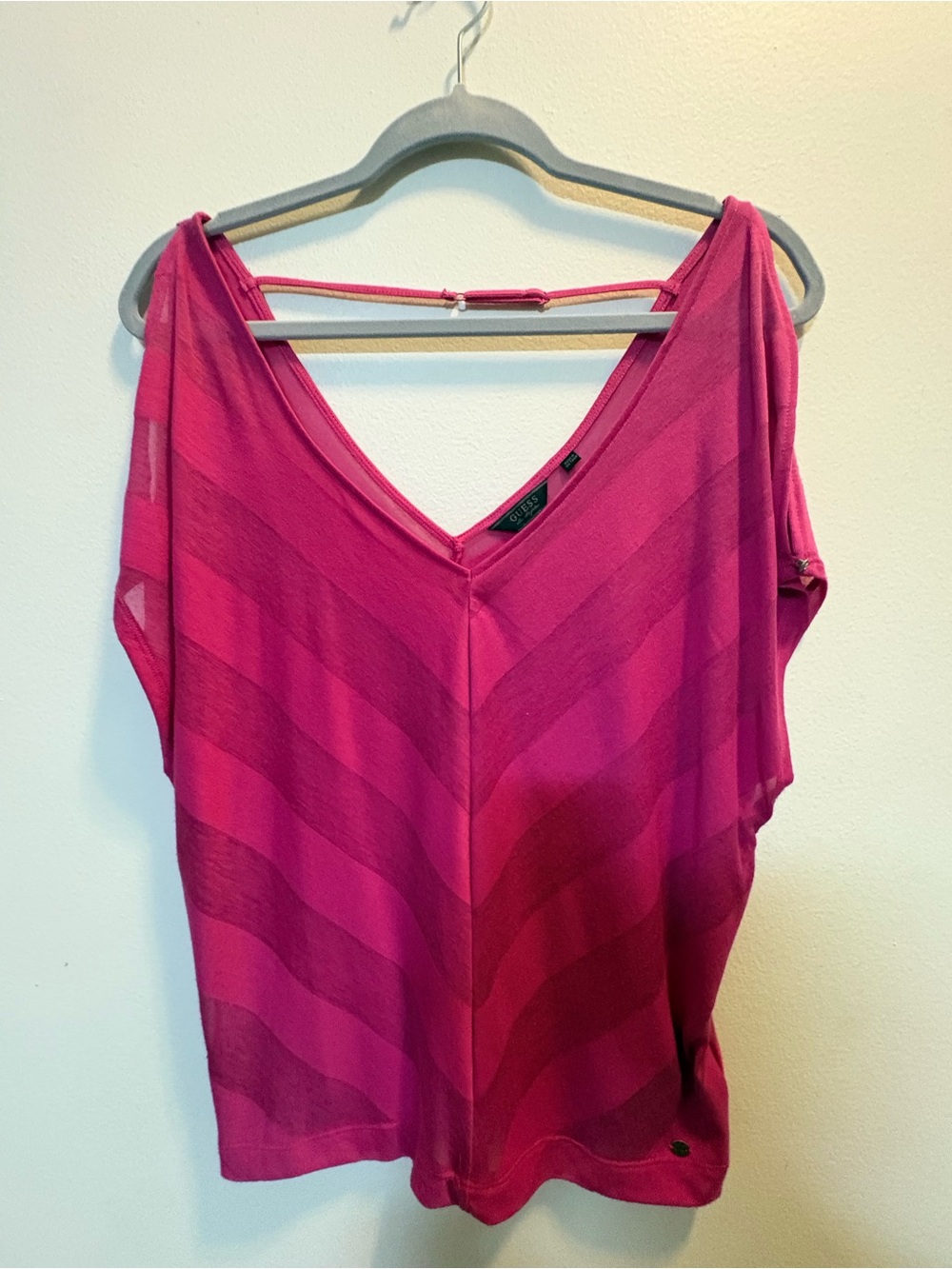 Guess Pink Striped V-Neck Women’s Top